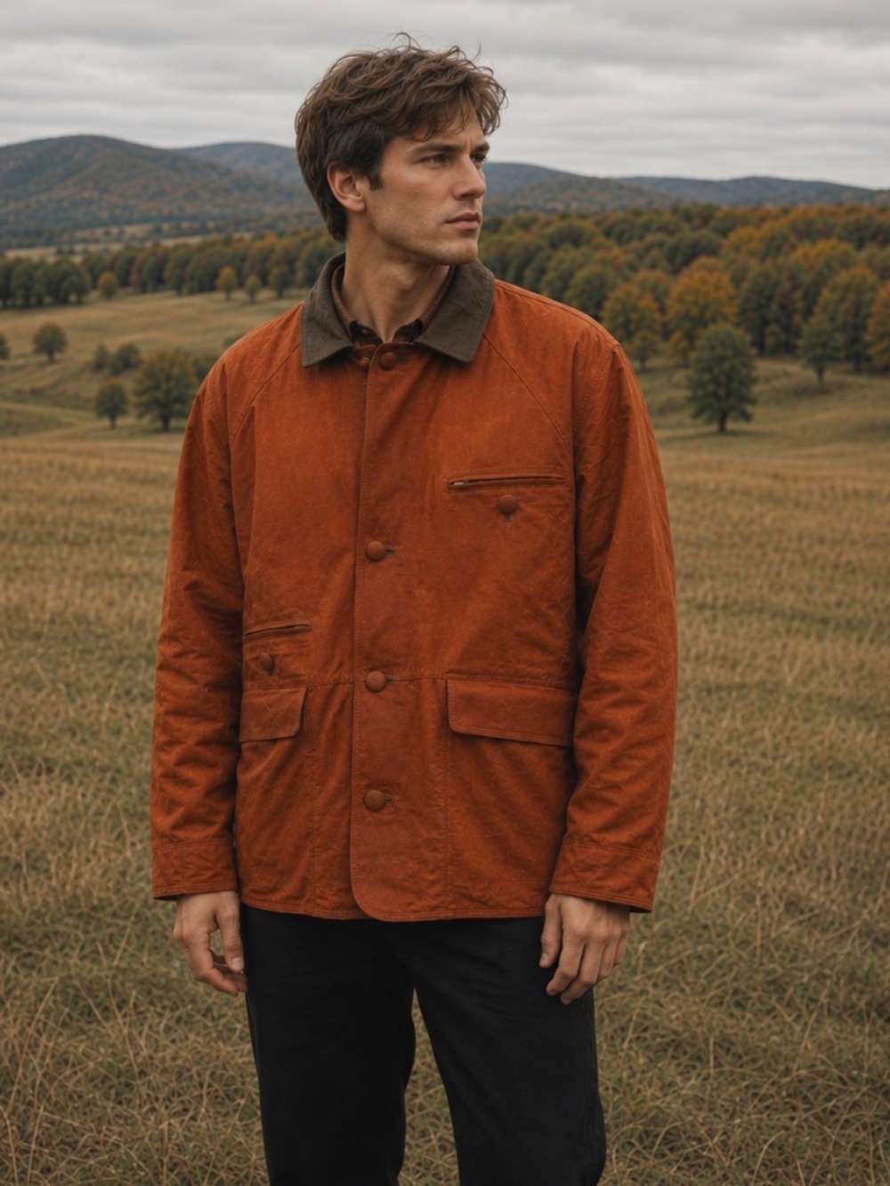 Vera Pelle Men’s Italian Suede Cognac Color Coat with Dark Green Collar. Size 50 - Picture 1 of 11